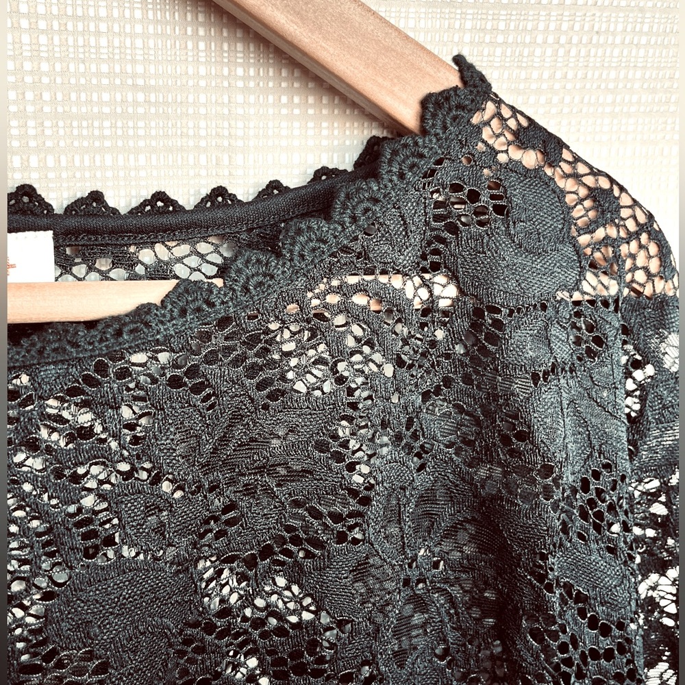 Black Lace Semi Sheer Top 90s Whimsigoth Romantic Neo-Victorianism Lingerie - Picture 6 of 9